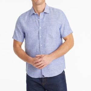 UNTUCKit Valente Wrinkle Resistant 100% Linen Button Down Shirt Blue Sho…